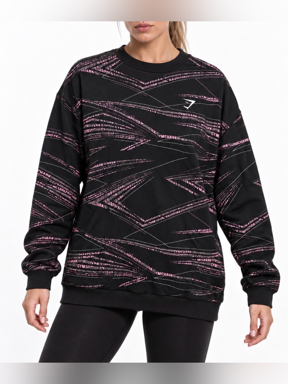 Gymshark Black Crewneck Sweatshirt with Pink Graphic Stripes